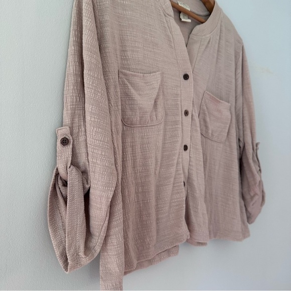 Telluride Earthy Neutral Textured Cropped Button Down Women’s Shirt Size Large - Picture 5 of 11